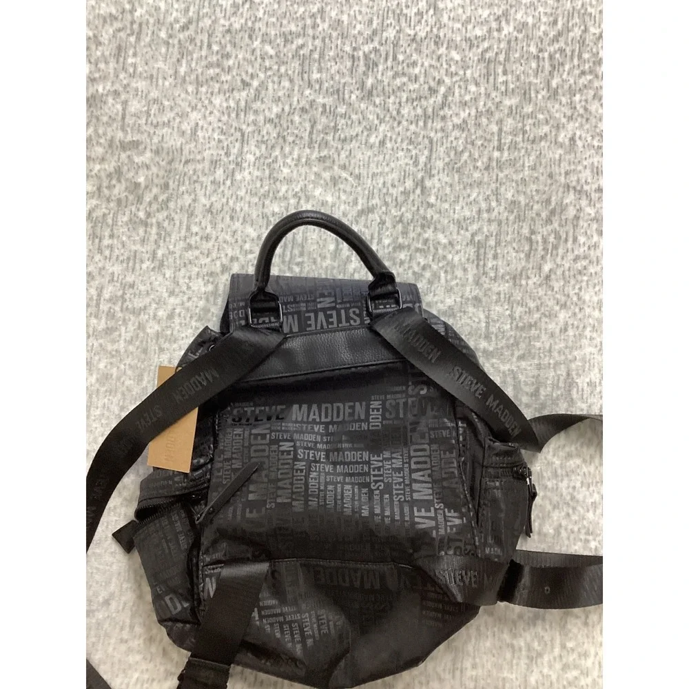 Steve‎ Madden BSOLLY Backpack Black Multi Logo Print Nylon Bag DO328735 NEW